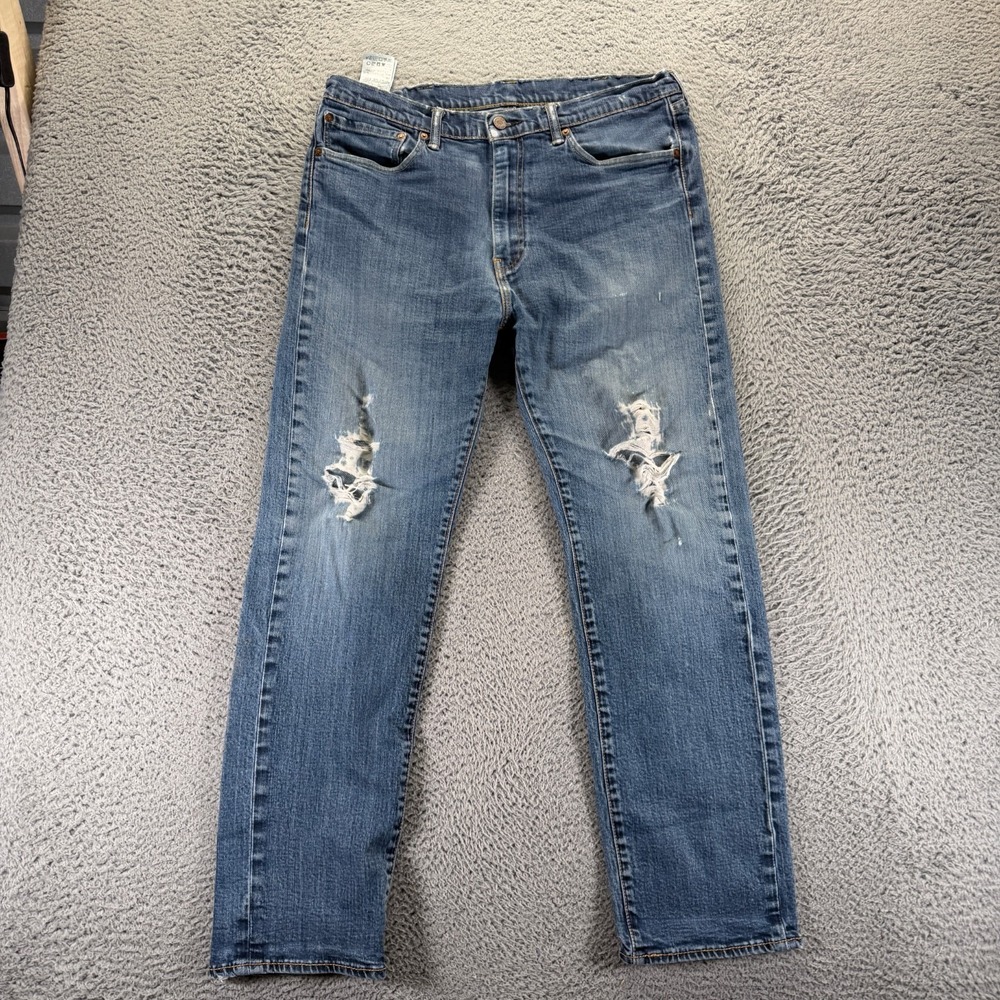Levi's 505 Jeans Mens 38x32 Blue Cotton Denim Straight Distressed Travel Stretch